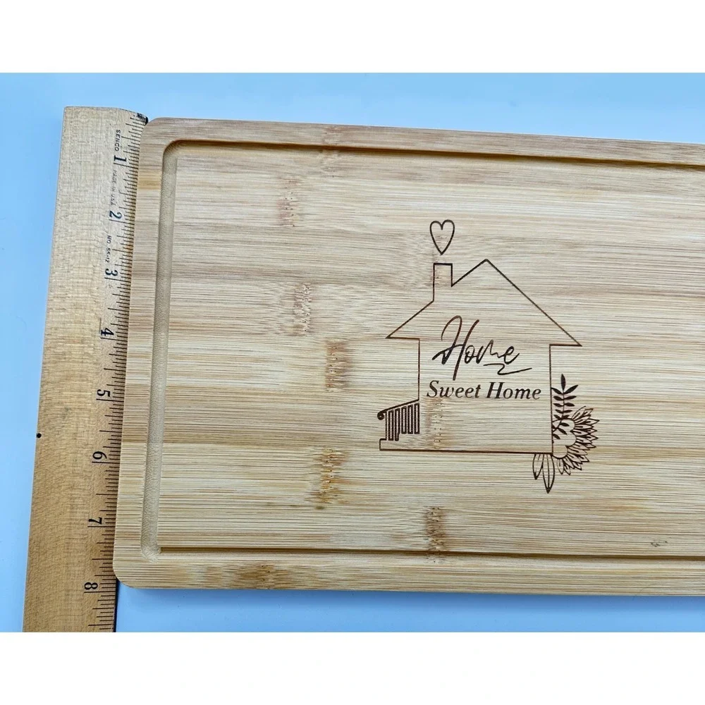 Home Sweet Home Bamboo‎ Cutting Board & Cork Backed Coasters Housewarming Set